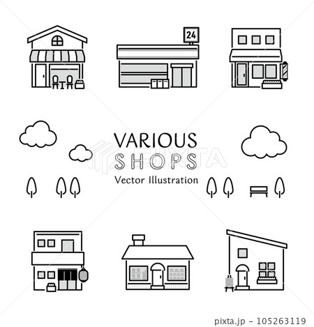 シンプルなお店のベクターイラストアイコンセット シンプルなお店のベクターイラストアイコンセット 105263119