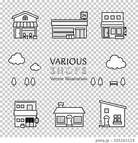 シンプルなお店のベクターイラストアイコンセット シンプルなお店のベクターイラストアイコンセット 105263119