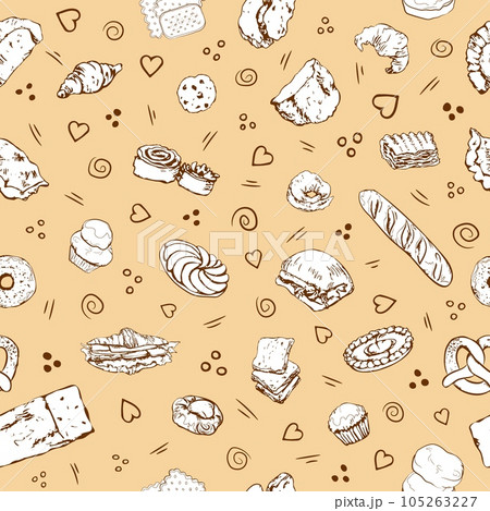 Bakery white on brown seamless pattern design 105263227