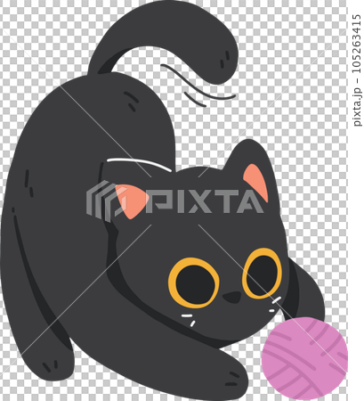 Cute Black Cat Playing with Ball of Yarn Celebrating International Cat Day Cute Black Cat Playing with Ball of Yarn Celebrating International Cat Day 105263415