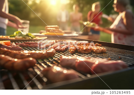 Backyard Barbecue Bash Friends Gather for a Festive Grill Party. created with Generative AI 105263495