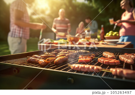 Backyard Barbecue Bash Friends Gather for a Festive Grill Party. created with Generative AI 105263497