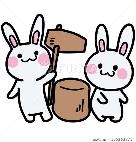 お月見をイメージした餅つきセットとうさぎのイラスト お月見をイメージした餅つきセットとうさぎのイラスト 105263873