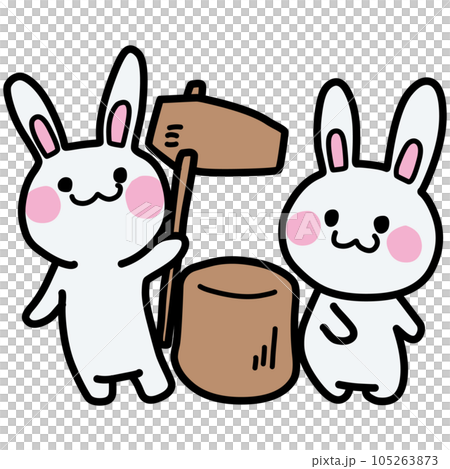 お月見をイメージした餅つきセットとうさぎのイラスト お月見をイメージした餅つきセットとうさぎのイラスト 105263873