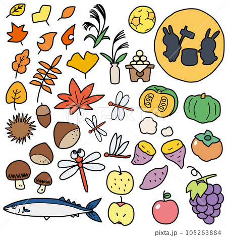 秋をイメージした小物カラーイラストセット 秋をイメージした小物カラーイラストセット 105263884