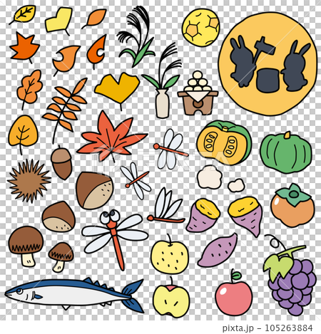 秋をイメージした小物カラーイラストセット 秋をイメージした小物カラーイラストセット 105263884