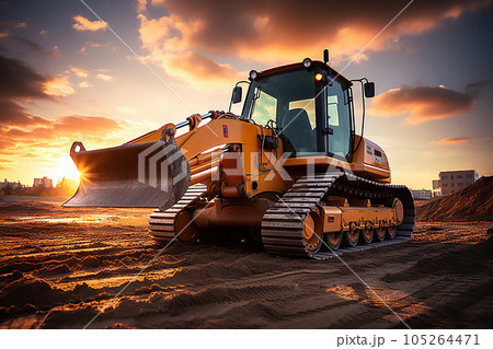 Transforming Landscapes Dozer in Action at Construction Site during Sunset. created with Generative AI 105264471