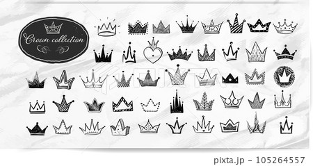 Collection of doodle crowns on old paper background. Vector sketch illustration. Collection of doodle crowns on old paper background. Vector sketch illustration. 105264557