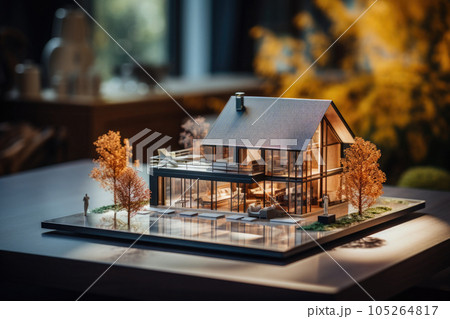 Architectural project of house in office. Generative AI 105264817
