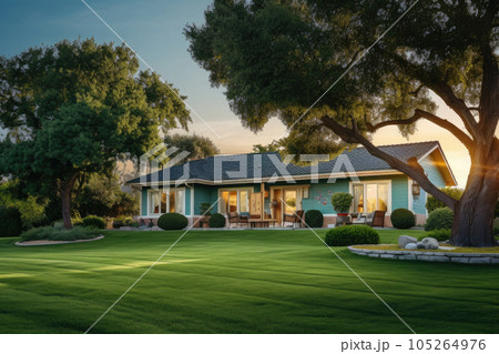 Traditional american house facade in suburb. Generative AI 105264976