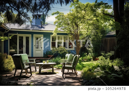 Traditional american house facade in suburb. Generative AI 105264978