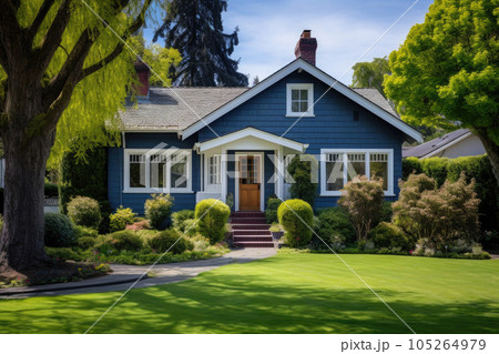Traditional american house facade in suburb. Generative AI 105264979