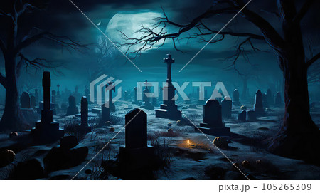Moonlit Cemetery on a Field A Haunting Halloween Background on October 31. created with Generative AI Moonlit Cemetery on a Field A Haunting Halloween Background on October 31. created with Generative AI 105265309