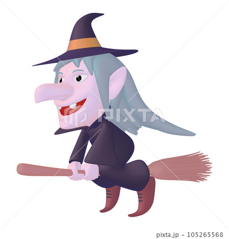 ハロウィンのイラスト素材 魔法の箒で空を飛ぶ鋭い目の魔女(1_5) カラバリ(2) ハロウィンのイラスト素材 魔法の箒で空を飛ぶ鋭い目の魔女(1_5) カラバリ(2) 105265568