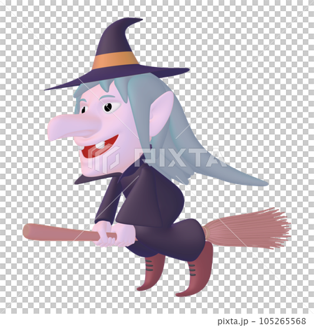 ハロウィンのイラスト素材 魔法の箒で空を飛ぶ鋭い目の魔女(1_5) カラバリ(2) ハロウィンのイラスト素材 魔法の箒で空を飛ぶ鋭い目の魔女(1_5) カラバリ(2) 105265568