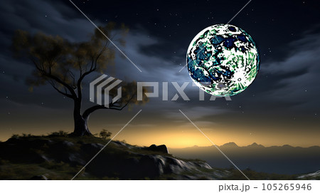 Enchanting Night Tree and Moon Background Illuminated by Moonlight. created with Generative AI 105265946