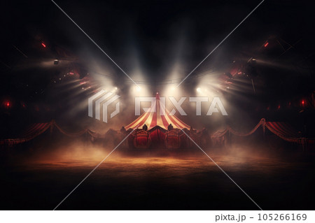 Circus tent with illuminations at night. Generative AI Circus tent with illuminations at night. Generative AI 105266169
