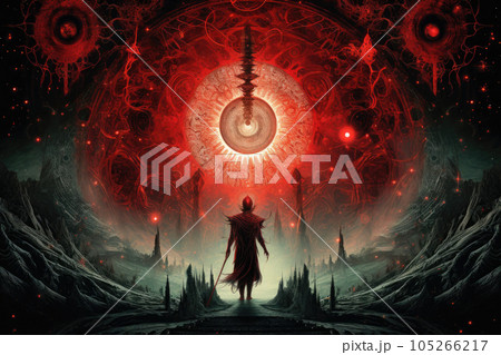 Esoteric concept. Fantasy landscape in other world. Generative AI 105266217