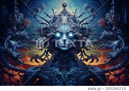 Terrible female deity with horns. Generative AI 105266218