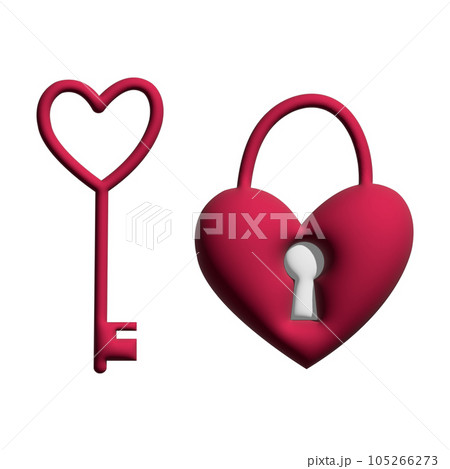 Cute 3d heart shaped pink padlock and a key. 105266273