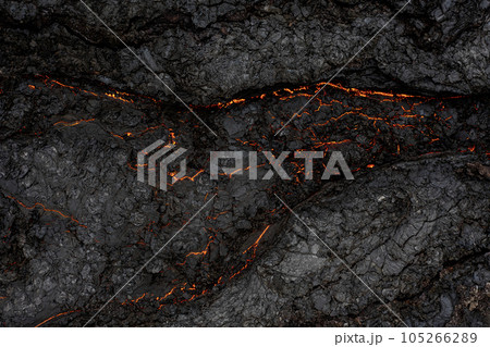 Aerial view of the texture of a solidifying lava field, close-up 105266289