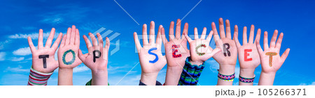 Children Hands Building Word Top Secret, Blue Sky Children Hands Building Word Top Secret, Blue Sky 105266371