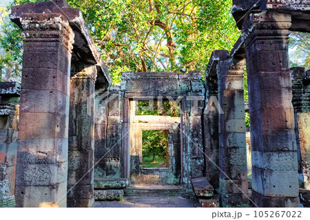 Image revealing the remains of a medieval stone structure based in Cambodia. Image revealing the remains of a medieval stone structure based in Cambodia. 105267022