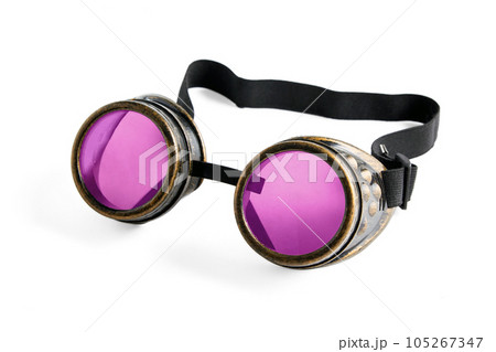 Vintage welder glasses with pink glasses in steampunk style isolated on white background 105267347