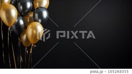 Golden and black balloons on black background Golden and black balloons on black background 105268355