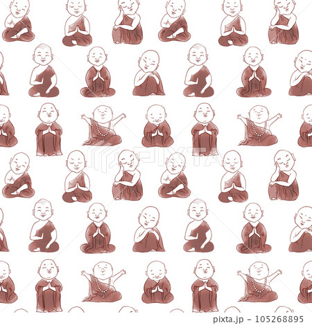 Seamless pattern with cute cartoon buddhist monks. Can be used for wallpaper, pattern fills, textile, web page background, surface textures. 105268895
