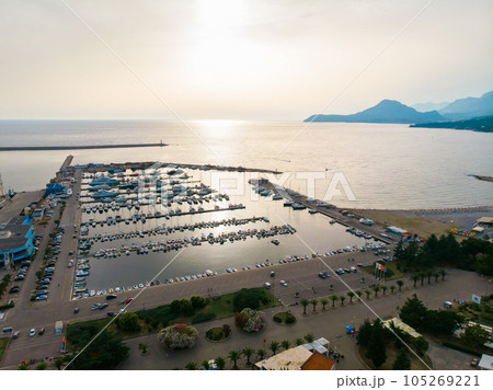 Aerial view of marina in Bar in Montenegro. Harbor for yacht and port concept 105269221
