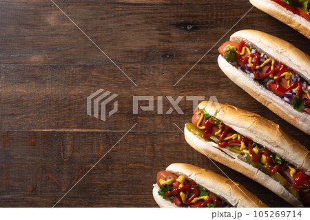 Hot dog . Traditional american fast food . Hot dog . Traditional american fast food . 105269714
