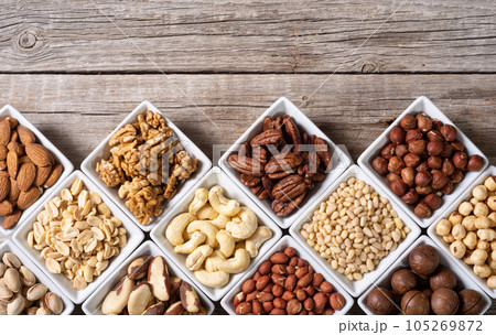 Mix of nuts in bowl . Food background Mix of nuts in bowl . Food background 105269872