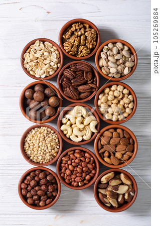 Mix of nuts in bowl . Food background Mix of nuts in bowl . Food background 105269884