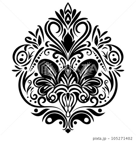 Vintage damask baroque ornament with floral retro antique style. Isolated element for wedding decoration. Vintage damask baroque ornament with floral retro antique style. Isolated element for wedding decoration. 105271402