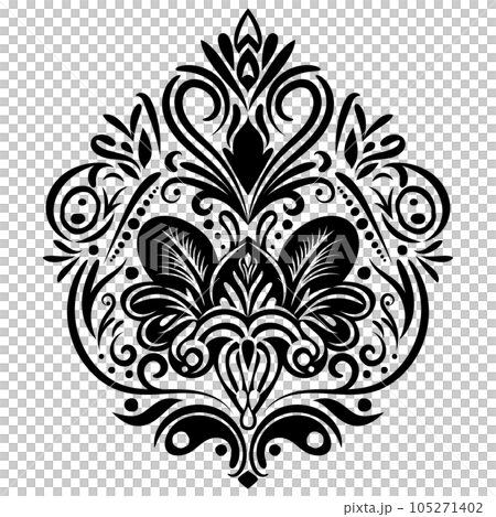 Vintage damask baroque ornament with floral retro antique style. Isolated element for wedding decoration. Vintage damask baroque ornament with floral retro antique style. Isolated element for wedding decoration. 105271402