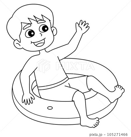 Boy with Lifebuoy Isolated Coloring Page for Kids 105271466