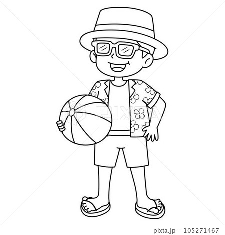 Boy in a Summer Outfit Isolated Coloring Page  105271467