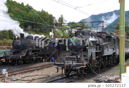 大井川鉄道の千頭駅、停車中のC10とC11蒸気機関車の並び 大井川鉄道の千頭駅、停車中のC10とC11蒸気機関車の並び 105272117