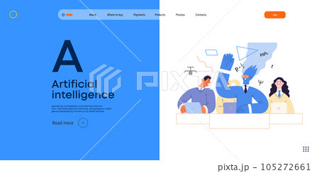 Artificial intelligence illustration. Studies -modern flat vector concept illustration of a group of students in the class. AI metaphor, advantage, superiority and dominance concept 105272661