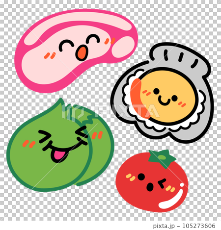 可愛的食材人物插畫素材集 105273606