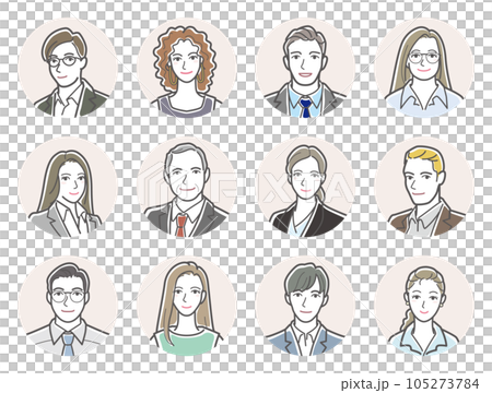 各種各樣的人的面孔的例證商人和女實業家。 105273784