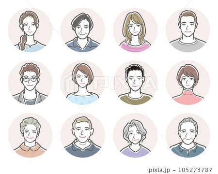 様々な人々の顔のイラスト. 家族の顔. 105273787