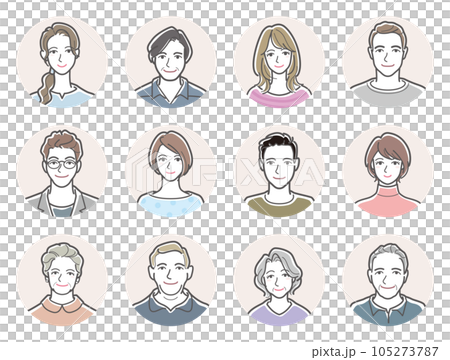 Illustration of faces of various people.Family faces. 105273787