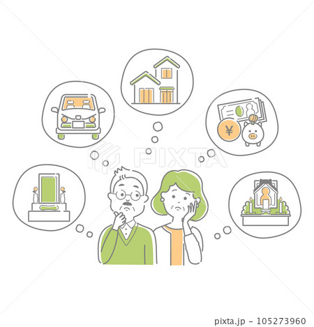 生前整理について考えるシニア夫婦 105273960