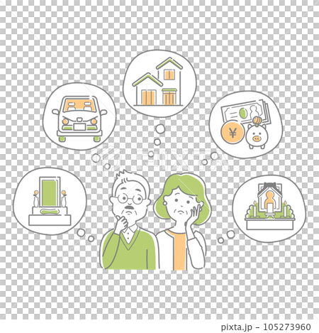 生前整理について考えるシニア夫婦 105273960