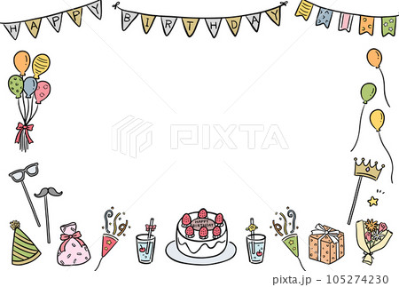 誕生日のかわいいイラストフレーム　カラー 105274230