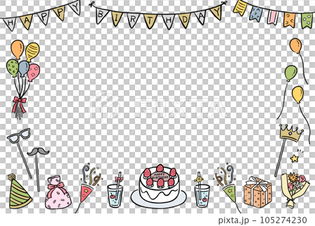誕生日のかわいいイラストフレーム　カラー 105274230