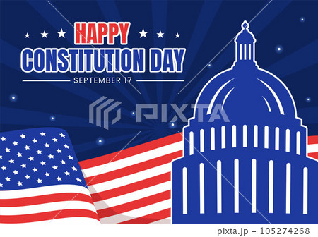 Happy Constitution Day United States Vector Illustration on 17th September with American Waving Flag Background and Capitol Building Templates 105274268