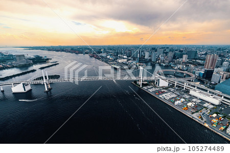 Aerial view of the Rainbow Bridge in Odaiba, Tokyo Aerial view of the Rainbow Bridge in Odaiba, Tokyo 105274489